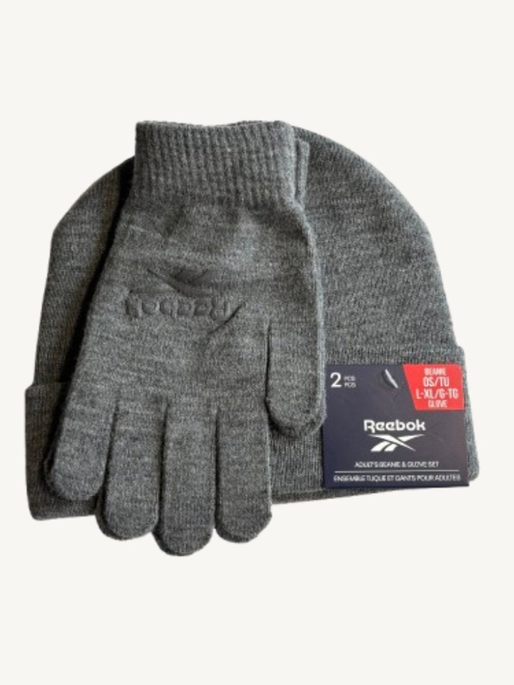 Reebok Dark Grey Knit Toque Hat and Glove Bundle New With Tags